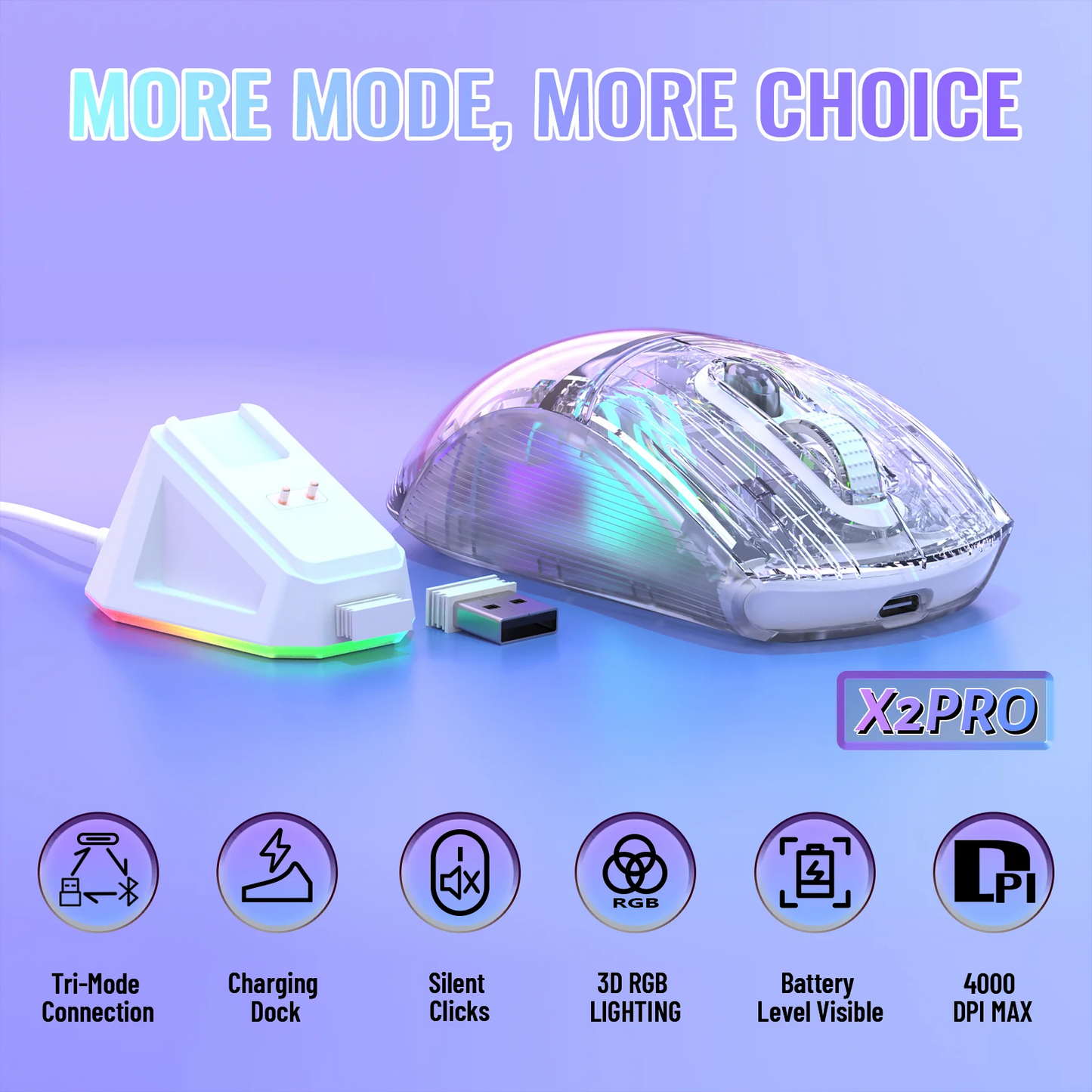 ATTACK SHARK X2 Pro RGB white wireless gaming mouse with charging dock