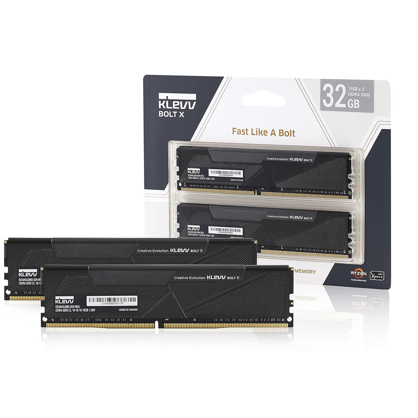 KLEVV BOLT X DDR4 3600MHz 2x16GB black RAM kit for DDR4 PC builds