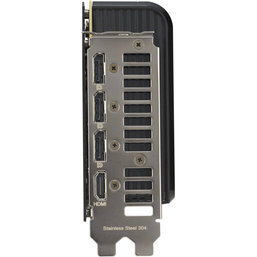 ASUS PRIME RTX 5080 graphics card I/O bracket showing three DisplayPorts and one HDMI port.