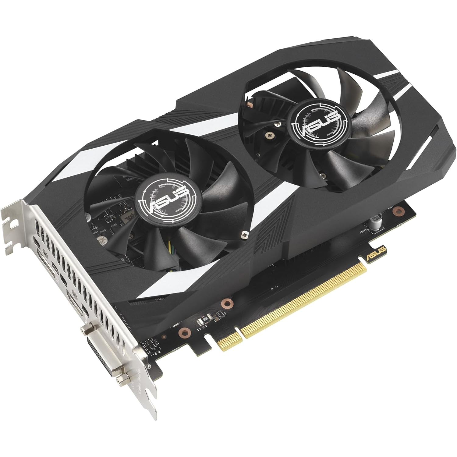 ASUS Dual GeForce RTX 3050 OC 6GB GDDR6 graphics card angled product view