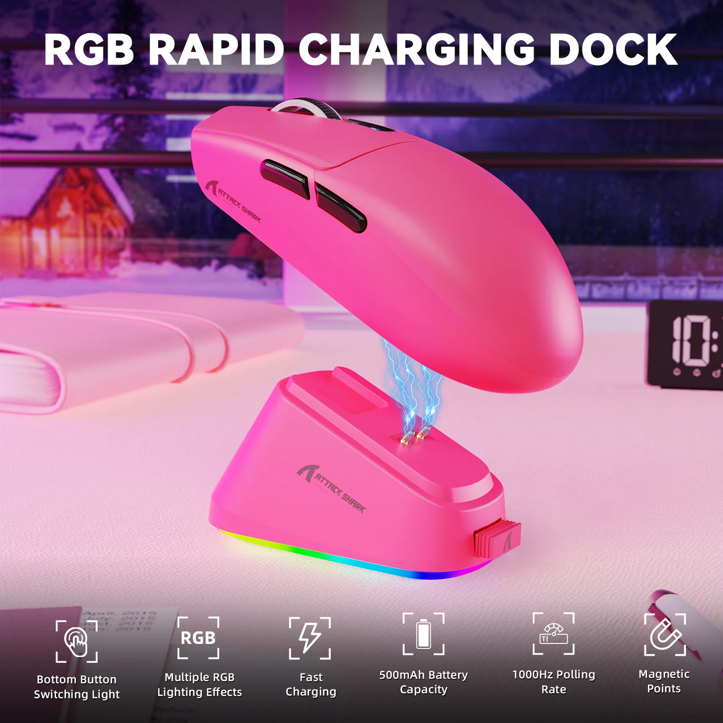 ATTACK SHARK G3 Pro red wireless gaming mouse angled product view