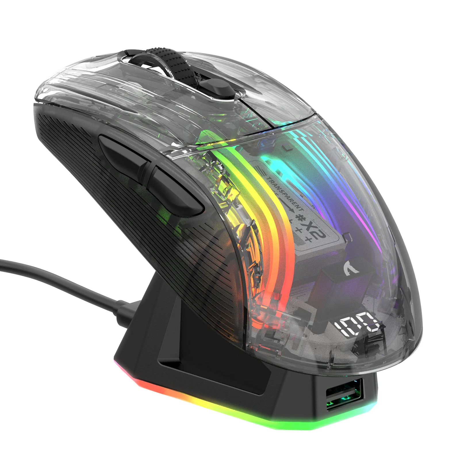 ATTACK SHARK X2 Pro semi-transparent black wireless gaming mouse angled product view