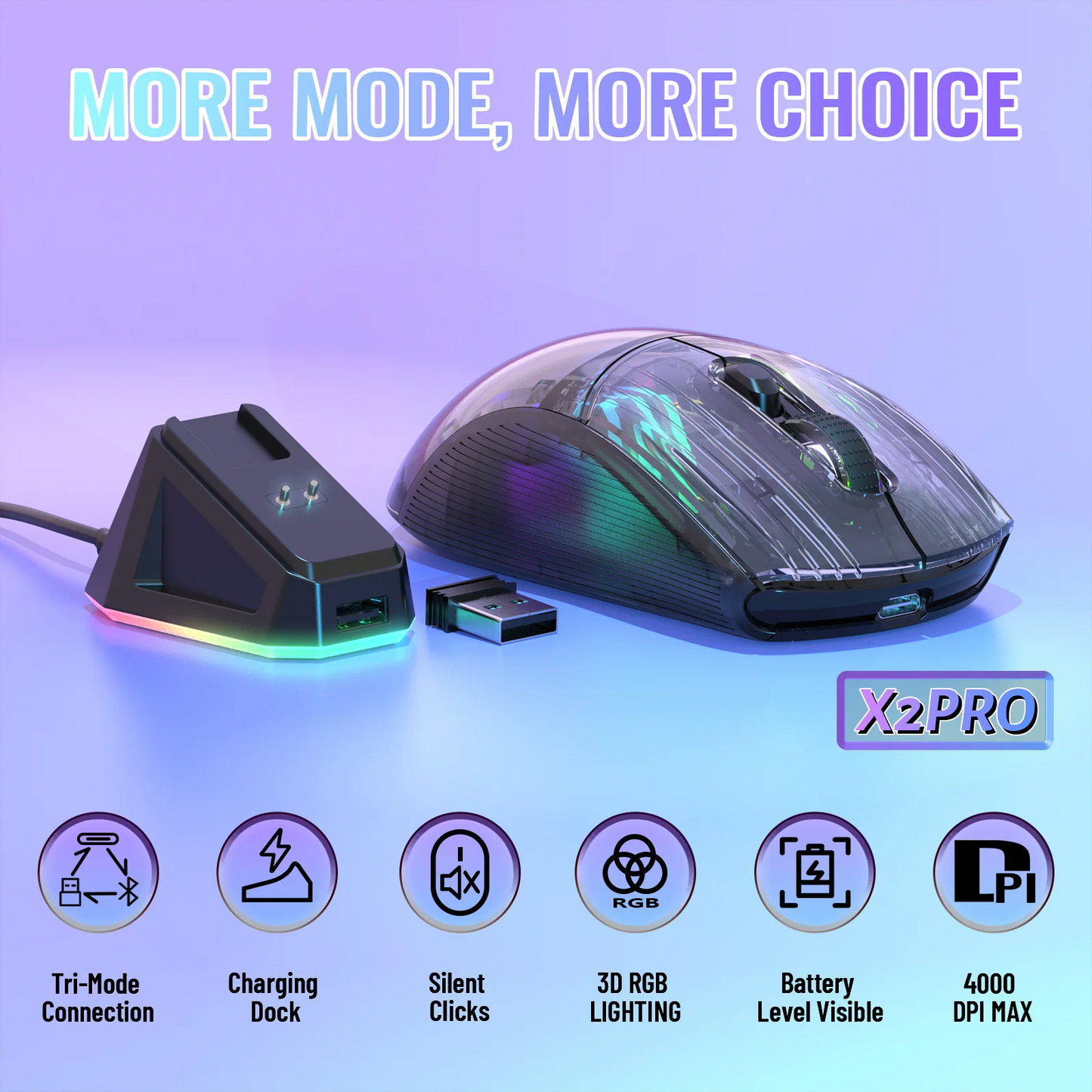 ATTACK SHARK X2 Pro RGB wireless gaming mouse with charging dock