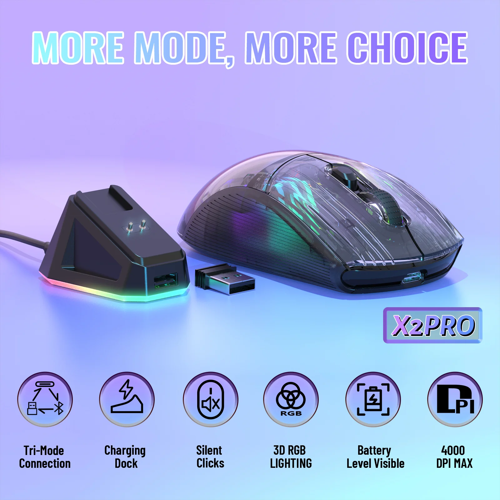ATTACK SHARK X2 Pro RGB wireless gaming mouse with charging dock