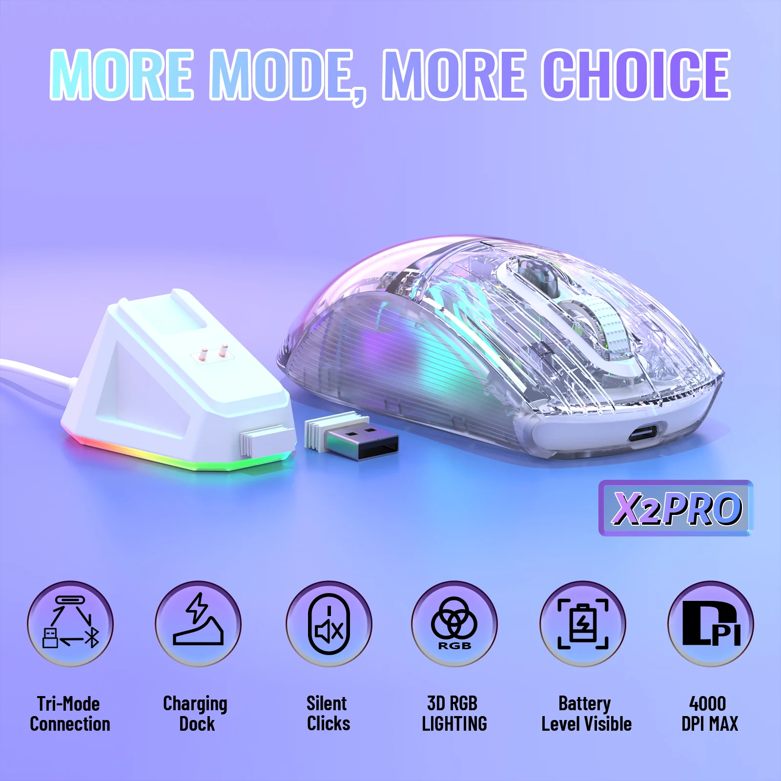 ATTACK SHARK X2 Pro RGB white wireless gaming mouse with charging dock