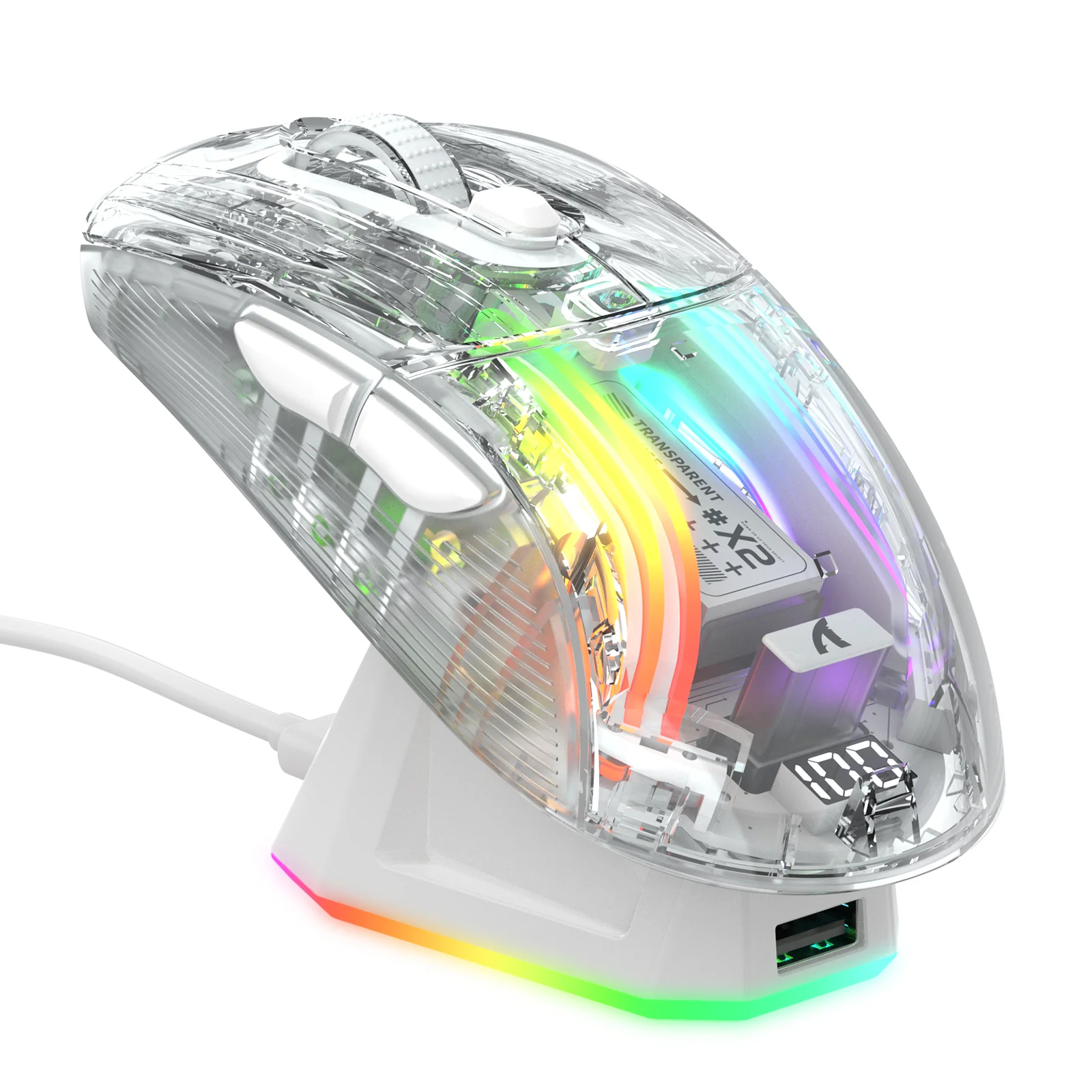 ATTACK SHARK X2 Pro semi-transparent white wireless gaming mouse angled product view