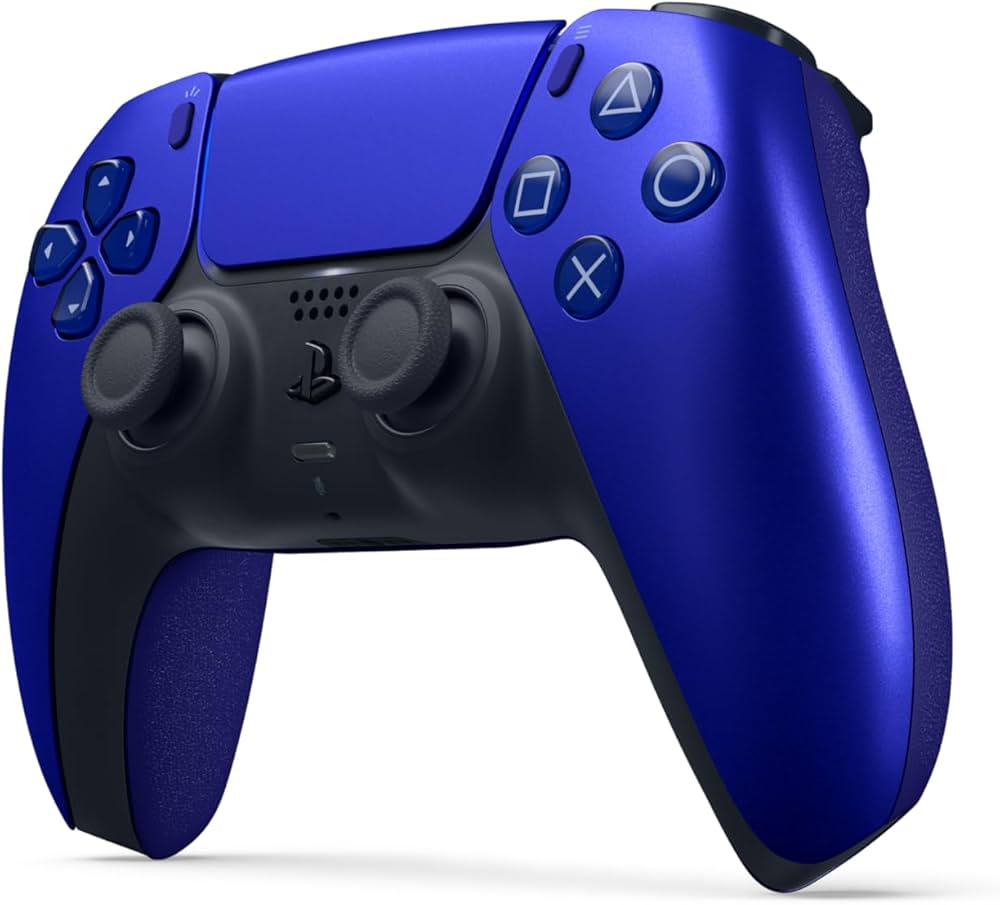 DualSense Cobalt Blue PS5 wireless controller angled product view