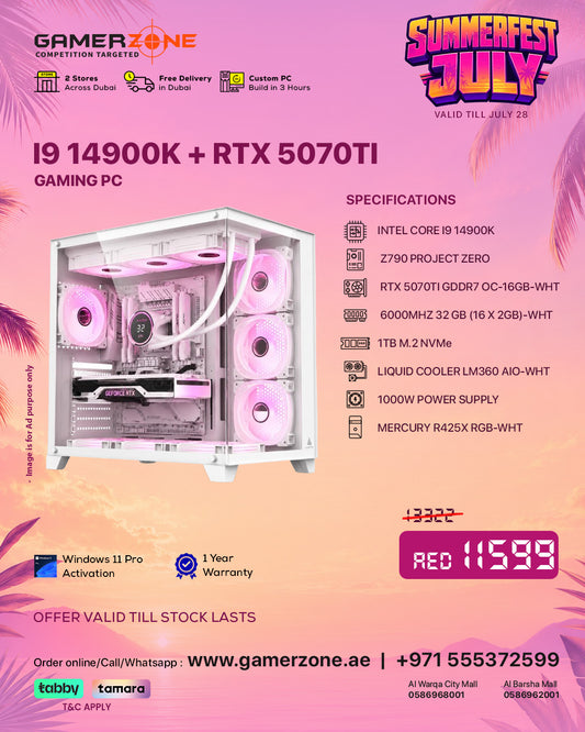 GamerZone Intel Core i9 14900K RTX 5070 Ti Gaming PC with high performance gaming configuration in Dubai UAE