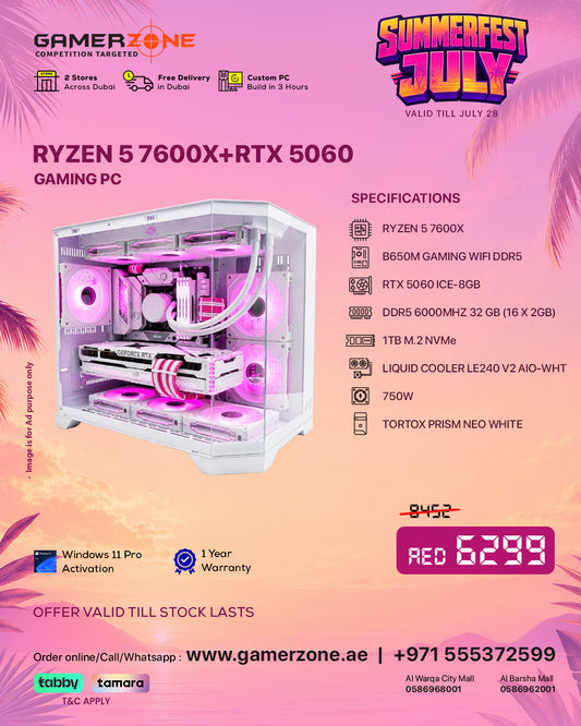 GamerZone AMD Ryzen 5 7600X RTX 5060 Gaming PC with 32GB DDR5 RAM and 1TB NVMe SSD in Dubai UAE