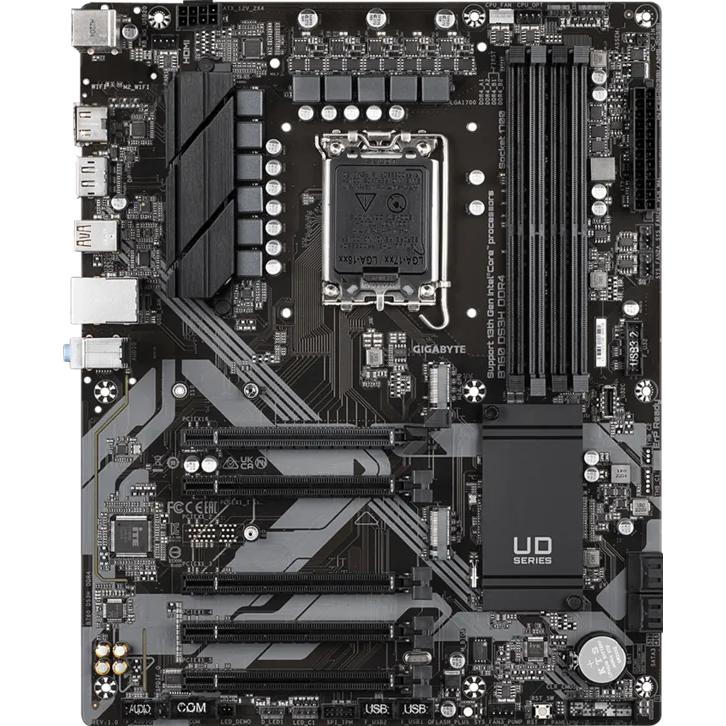 GIGABYTE B760 DS3H DDR4 Ultra Durable motherboard angled product view