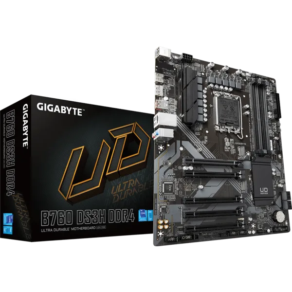 GIGABYTE B760 DS3H DDR4 Ultra Durable motherboard front view for Intel PC builds in Dubai