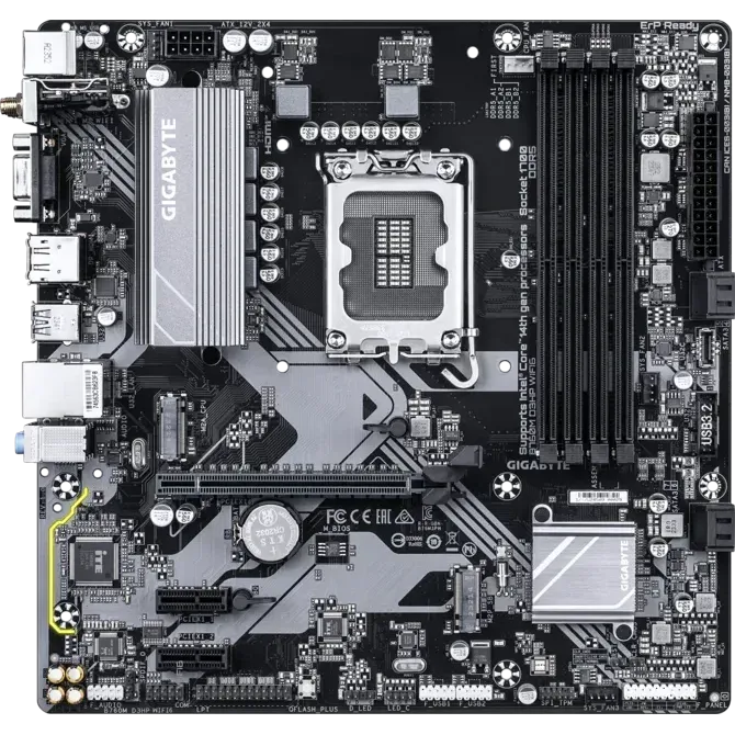 GIGABYTE B760M D3HP WiFi6 DDR5 motherboard angled product view