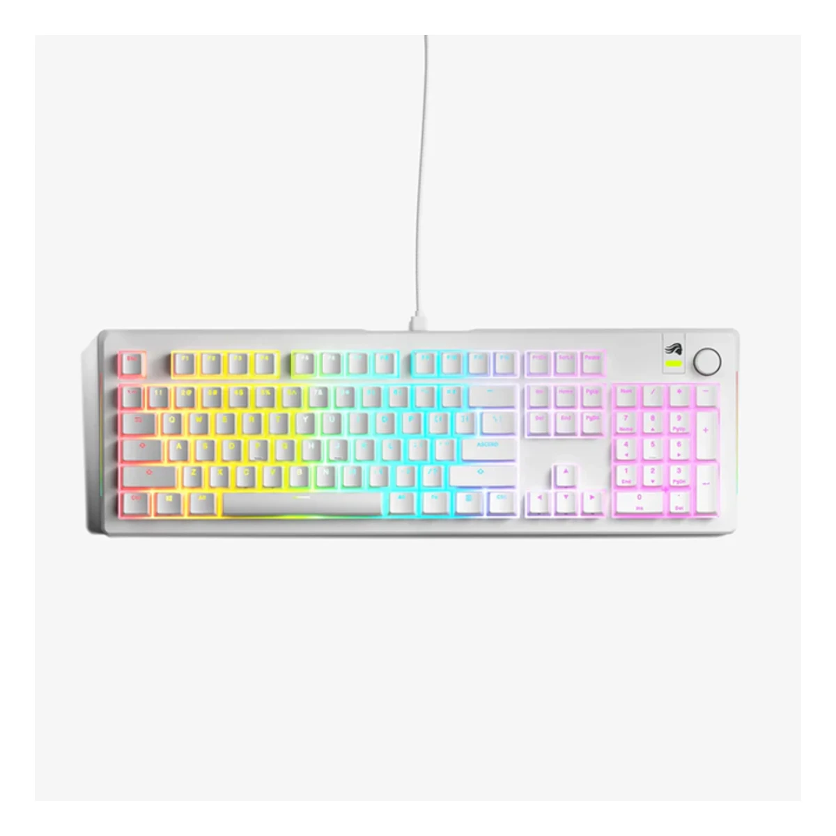Glorious GMMK 3 100% white wired mechanical gaming keyboard front view for gaming setups in Dubai