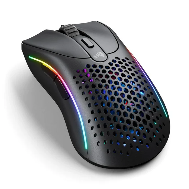 Glorious Model D 2 black wireless gaming mouse angled product view