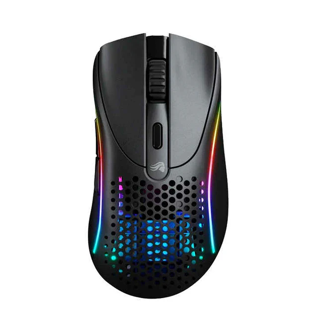Glorious Model D 2 wireless RGB gaming mouse black front view for gaming setups in Dubai