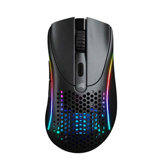 Glorious Model D 2 wireless RGB gaming mouse black front view for gaming setups in Dubai