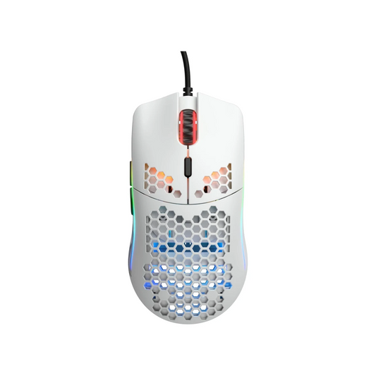 Glorious Model O Minus matte white wired gaming mouse front view for gaming setups in Dubai