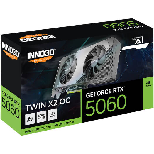 INNO3D GeForce RTX 5060 Twin X2 8GB GDDR7 graphics card angled product view