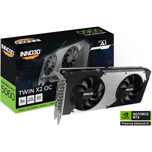 INNO3D GeForce RTX 5060 Twin X2 8GB graphics card front view for gaming PC builds in Dubai