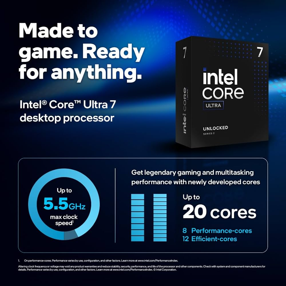 Intel Core Ultra 7 265KF desktop processor angled product view