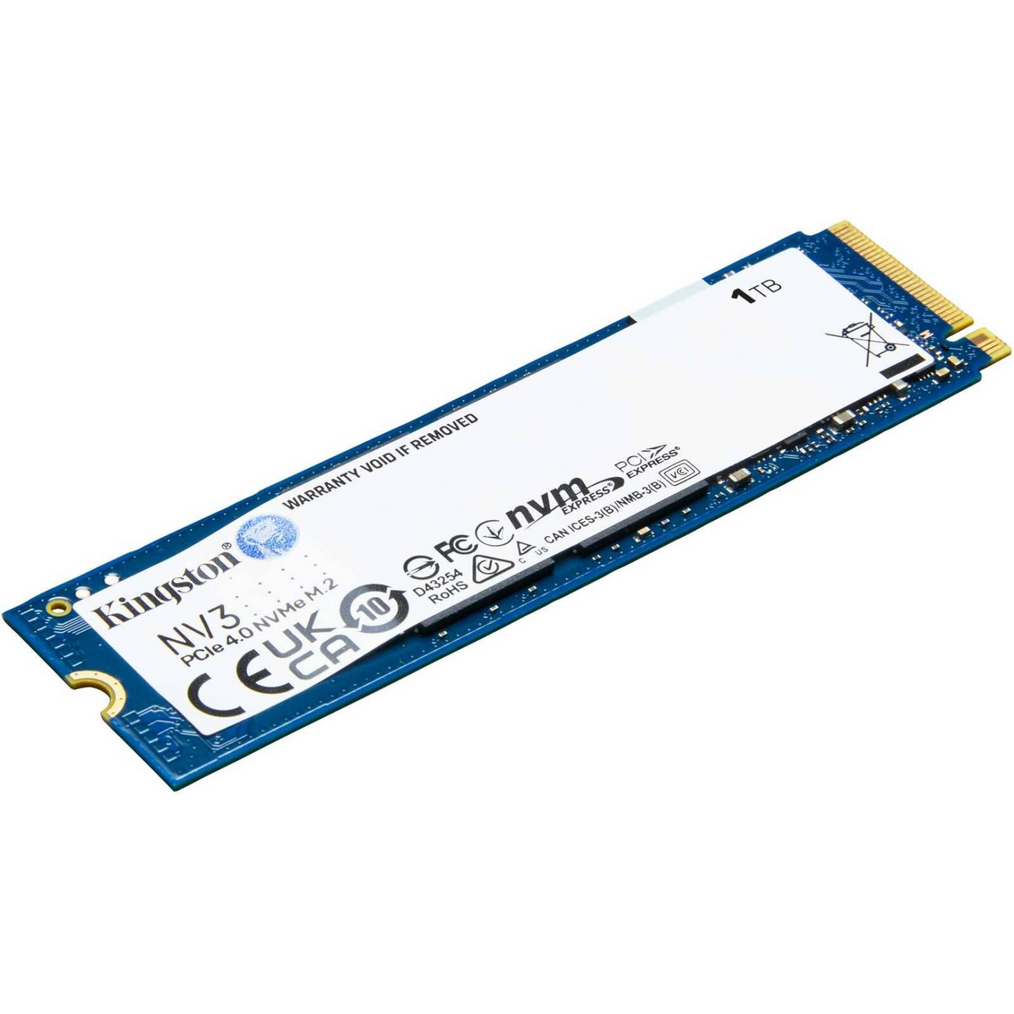 Kingston NV3 1TB PCIe 4.0 NVMe M.2 2280 SSD angled product view