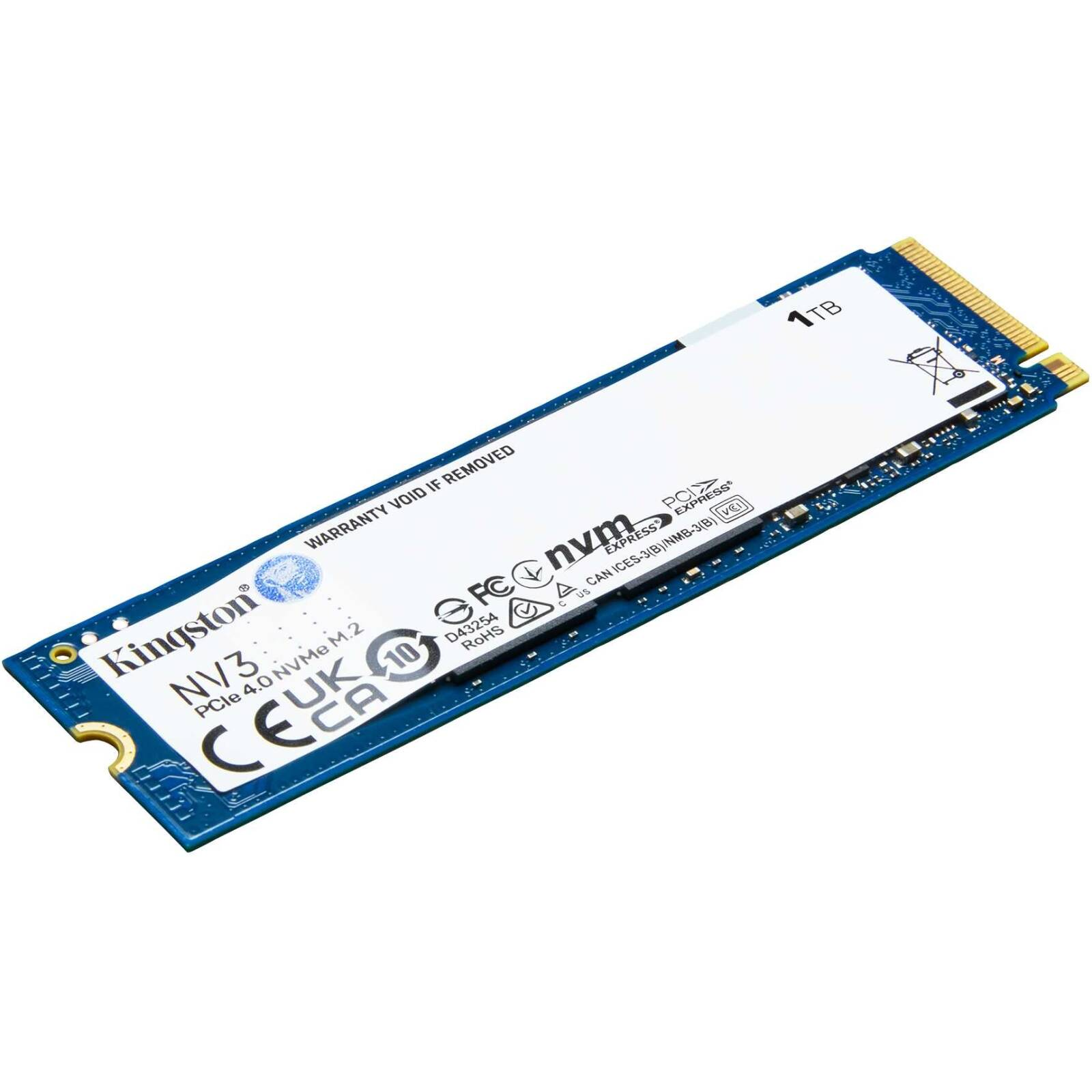 Kingston NV3 1TB PCIe 4.0 NVMe M.2 2280 SSD angled product view