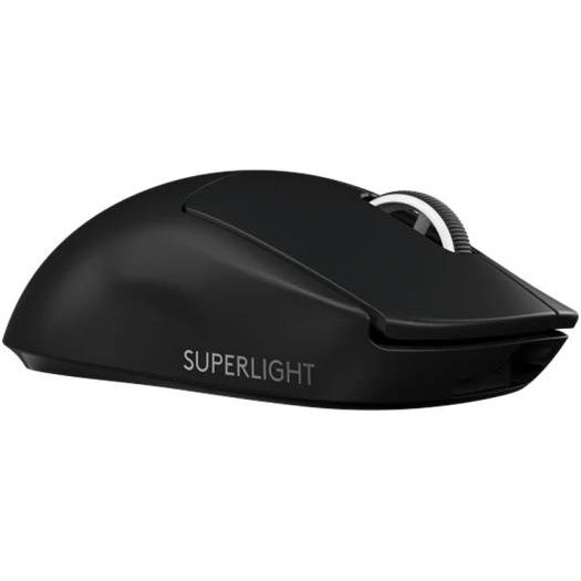 Logitech G PRO X SUPERLIGHT black lightweight wireless gaming mouse angled product view