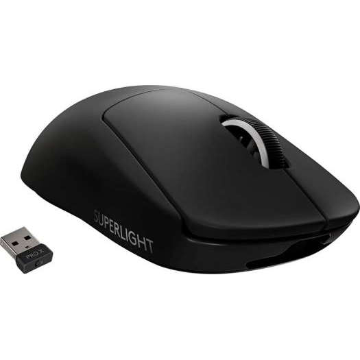 Logitech G PRO X SUPERLIGHT black gaming mouse with HERO 25K sensor and LIGHTSPEED wireless