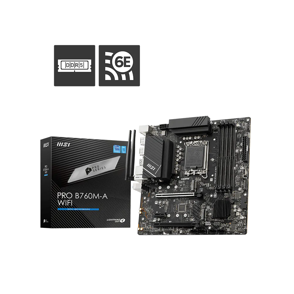 MSI PRO B760M-A WiFi DDR5 motherboard front view for Intel PC builds in Dubai