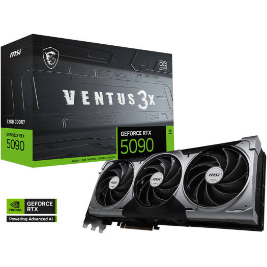MSI GeForce RTX 5090 VENTUS 3X OC 32GB graphics card front view for high-end gaming PC builds in Dubai