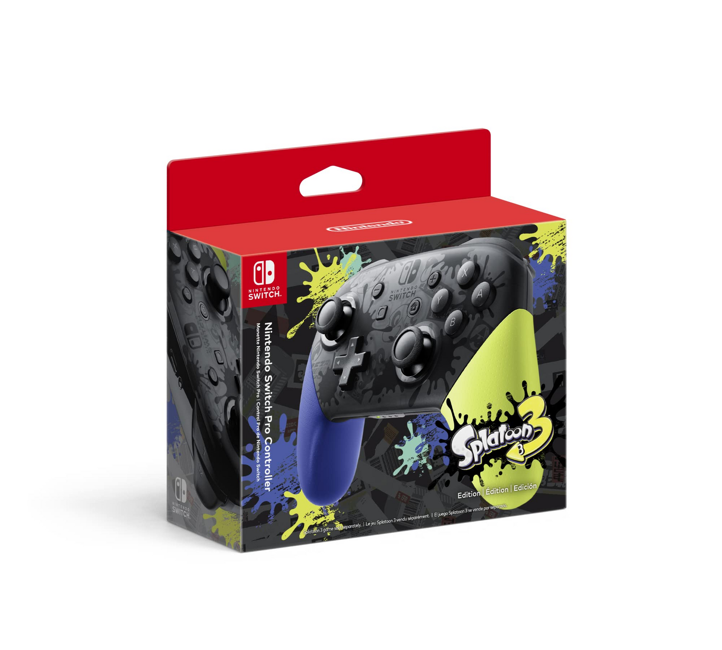 Nintendo Switch controller packaging with Splatoon design on a white background