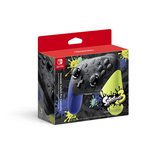 Nintendo Switch controller packaging with Splatoon design on a white background