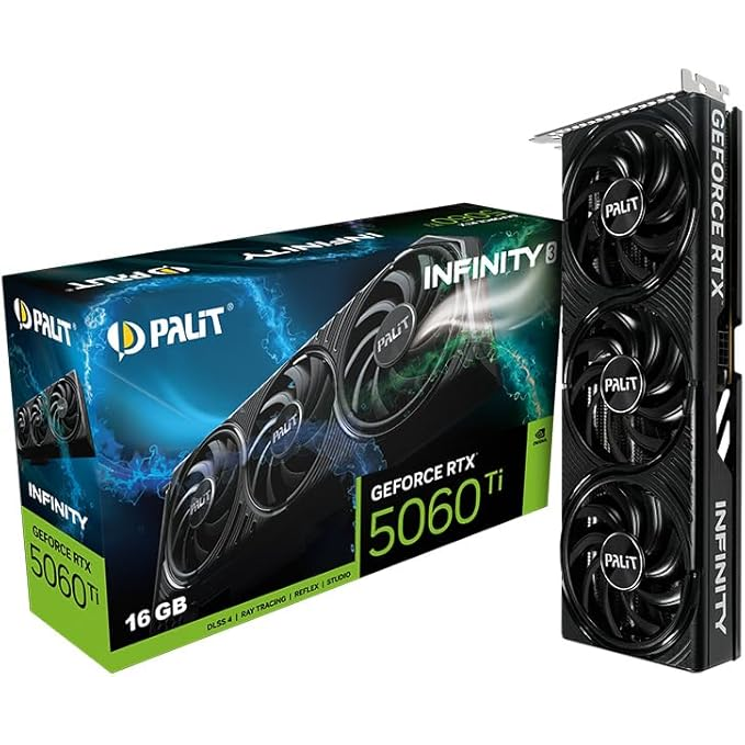 Palit GeForce RTX 5060 Ti Infinity 3 16GB graphics card front view for gaming PC builds in Dubai