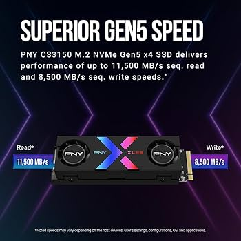 PNY XLR8 CS3150 HS 1TB PCIe Gen5 NVMe M.2 SSD angled product view