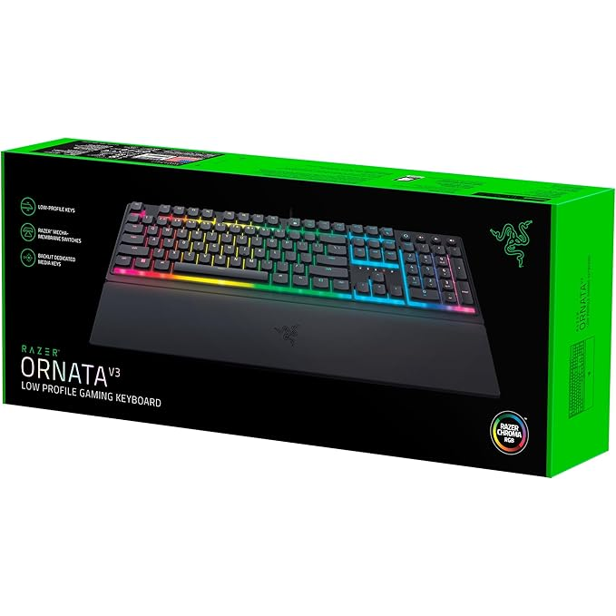 Razer Ornata V3 RGB gaming keyboard black front view for gaming setups in Dubai