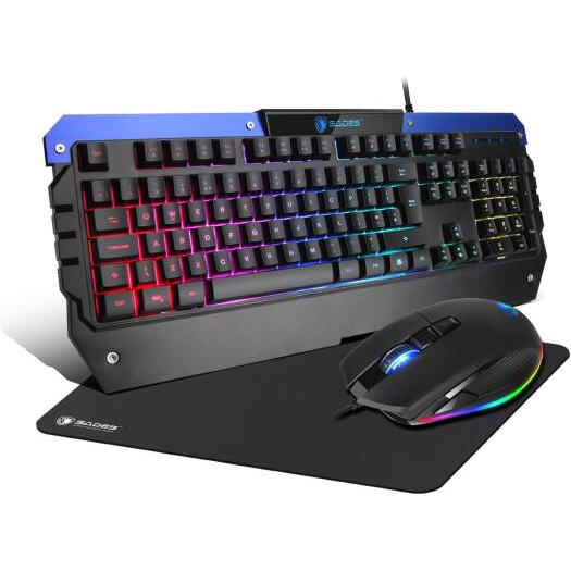 SADES SA-D10 Battle Ram RGB wired gaming keyboard mouse and mousepad combo front view for gaming setups in Dubai
