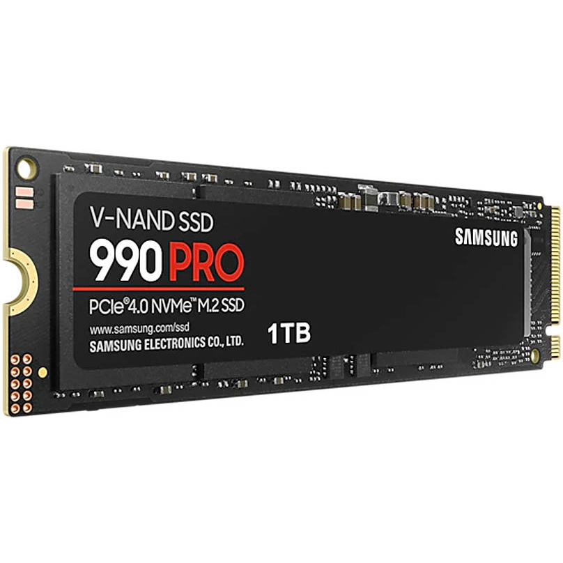 Samsung 990 PRO 1TB PCIe 4.0 NVMe M.2 2280 SSD angled product view