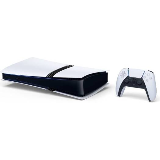 White gaming console and controller on a white background