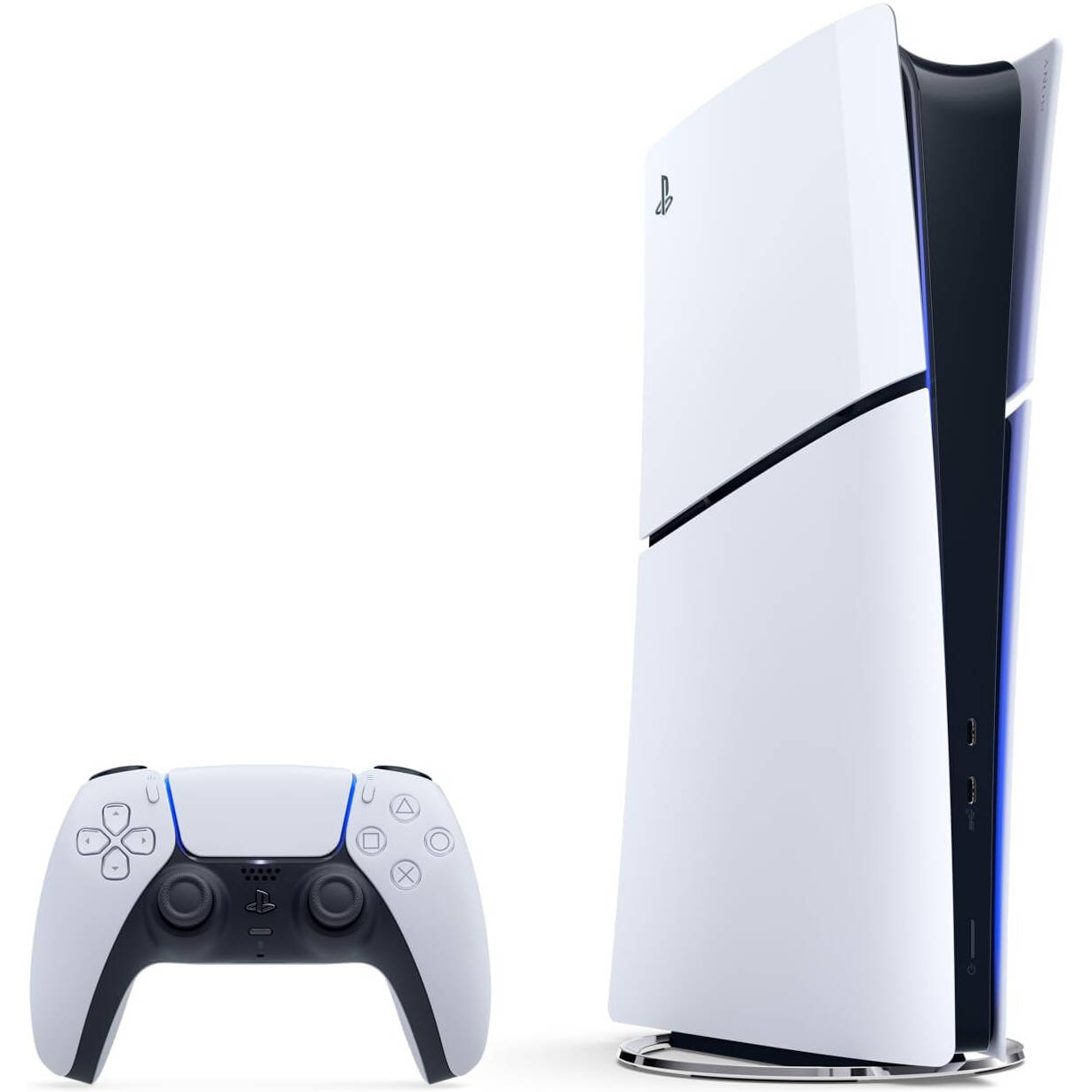 Gaming console and controller on a white background