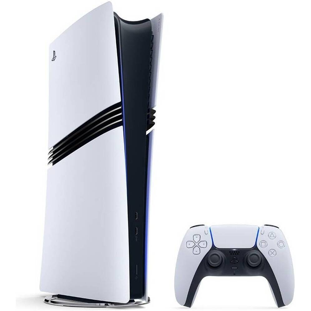 Gaming console and controller set on a white background