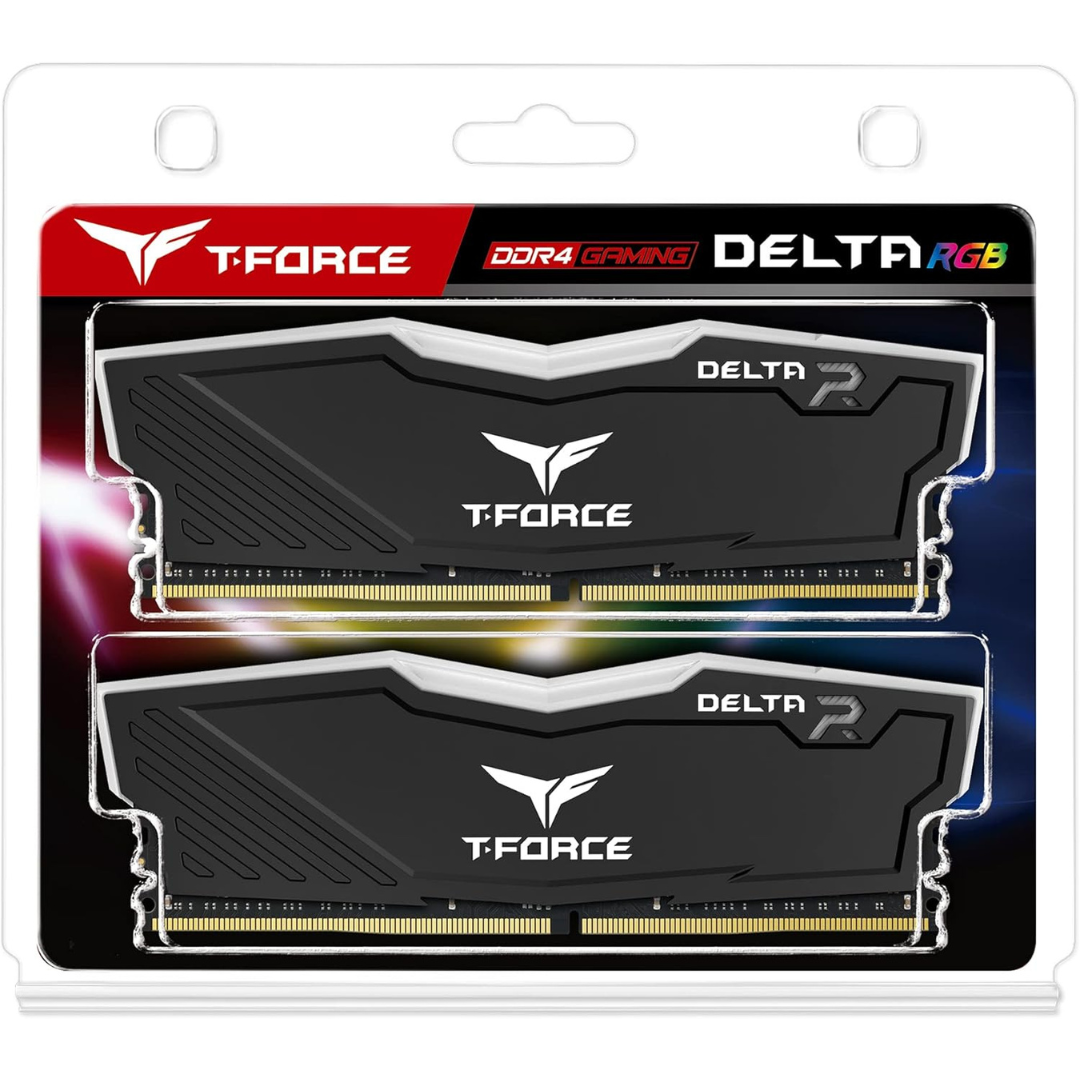 TEAMGROUP T-Force Delta RGB DDR4 3600MHz 16GB black desktop RAM angled product view