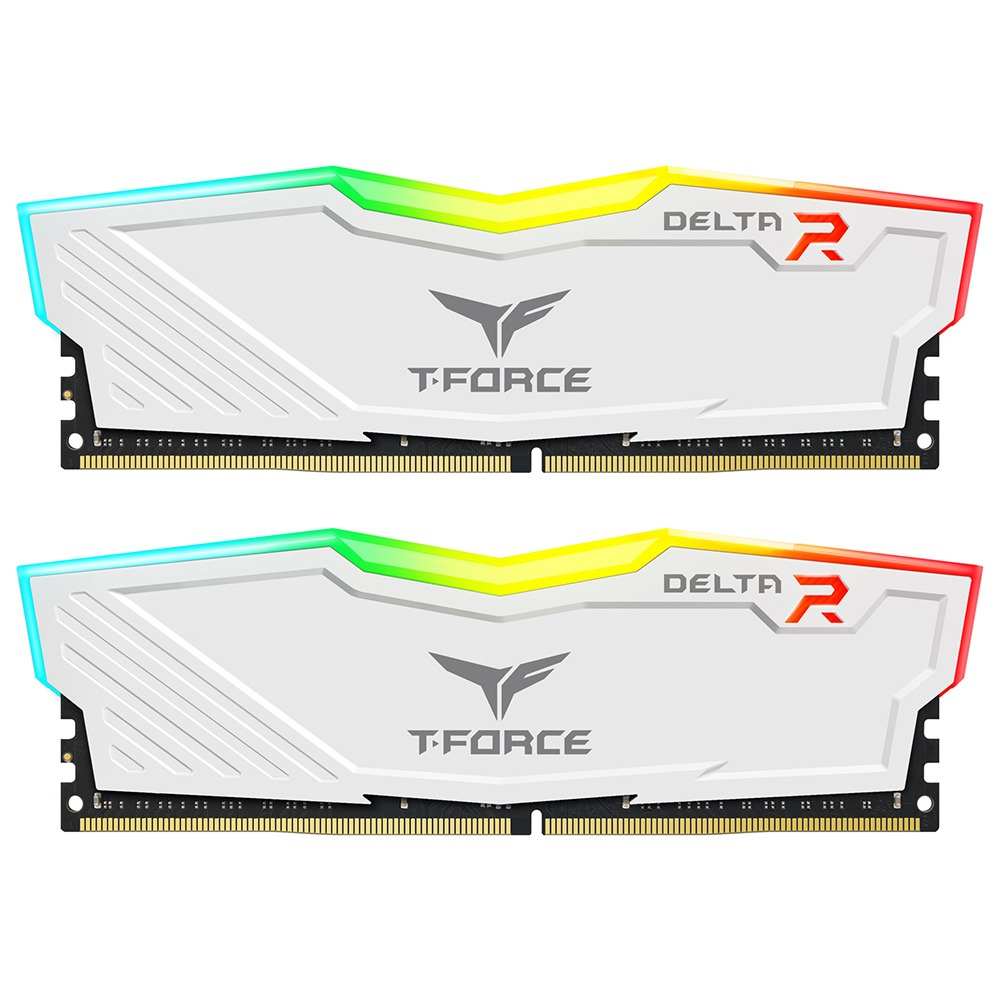 TEAMGROUP T-Force Delta RGB DDR4 3600MHz 16GB white desktop RAM angled product view