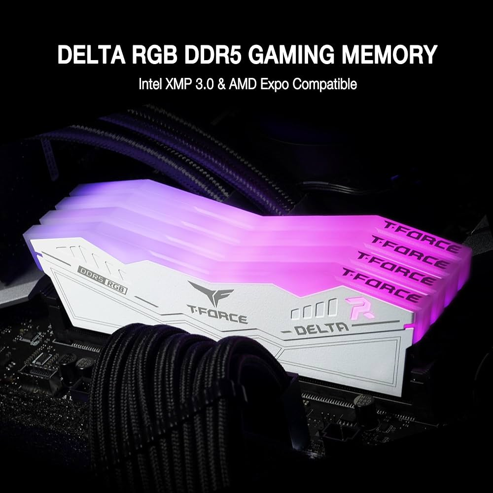 TEAMGROUP T-Force Delta RGB DDR5 6000MHz 2x16GB white RAM kit for DDR5 PC builds