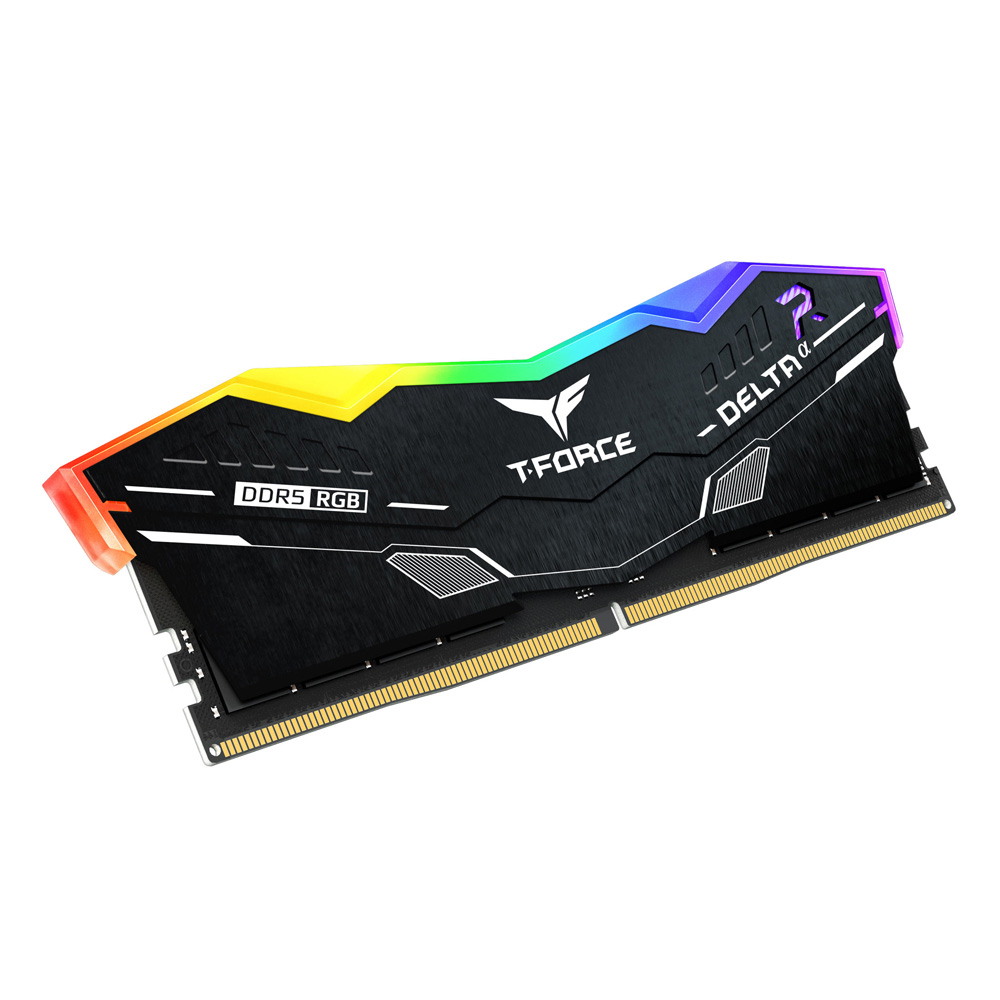 TEAMGROUP T-Force Delta RGB DDR5 6000MHz 32GB black desktop RAM angled product view