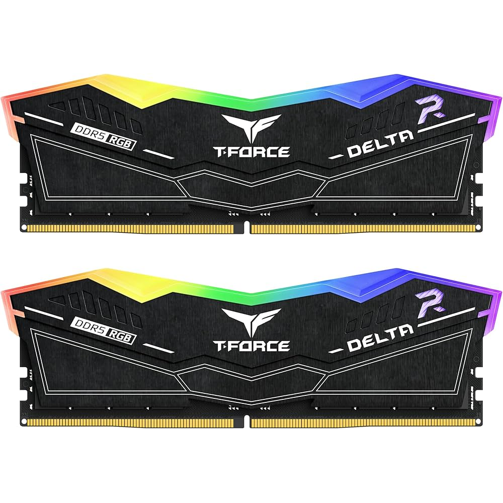 TEAMGROUP T-Force Delta RGB DDR5 6000MHz 32GB black RAM front view for gaming PC builds in Dubai