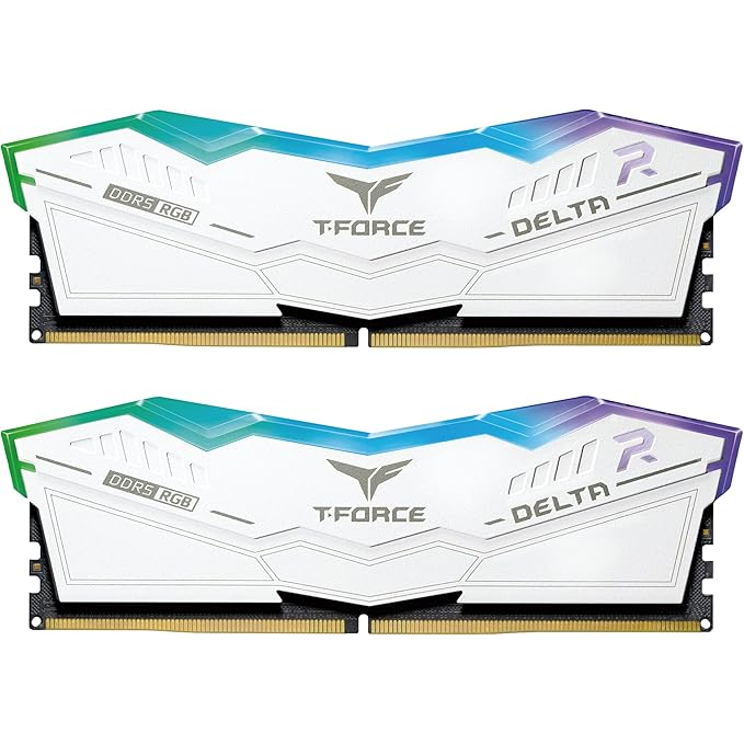 TEAMGROUP T-Force Delta RGB DDR5 6000MHz 32GB white RAM front view for gaming PC builds in Dubai