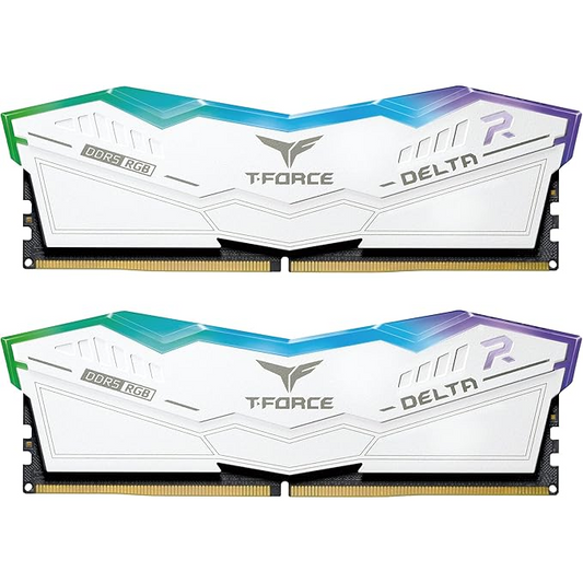 TEAMGROUP T-Force Delta RGB DDR5 6000MHz 32GB white RAM front view for gaming PC builds in Dubai