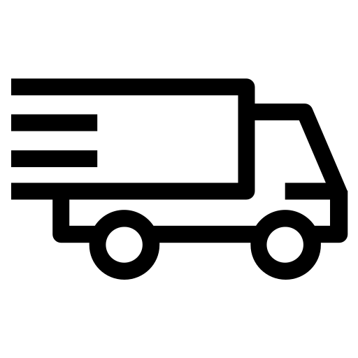 Black outline of a delivery truck on a white background
