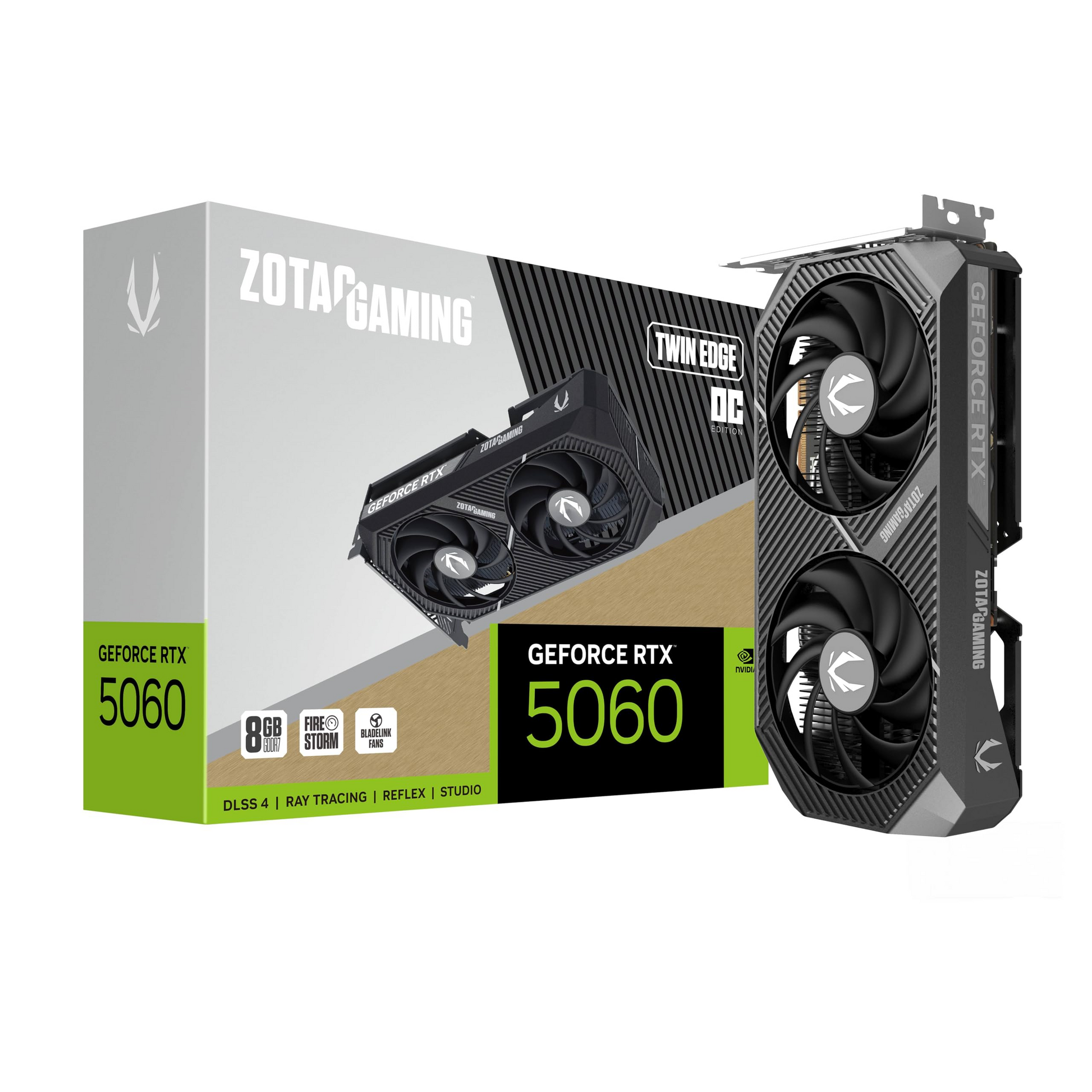 ZOTAC Gaming GeForce RTX 5060 Twin Edge OC 8GB graphics card front view for gaming PC builds in Dubai