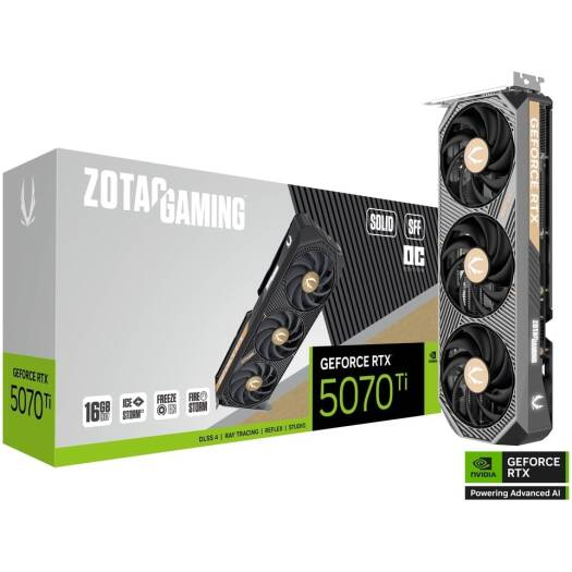 ZOTAC Gaming GeForce RTX 5070 Ti SOLID SFF OC 16GB graphics card front view for gaming PC builds in Dubai